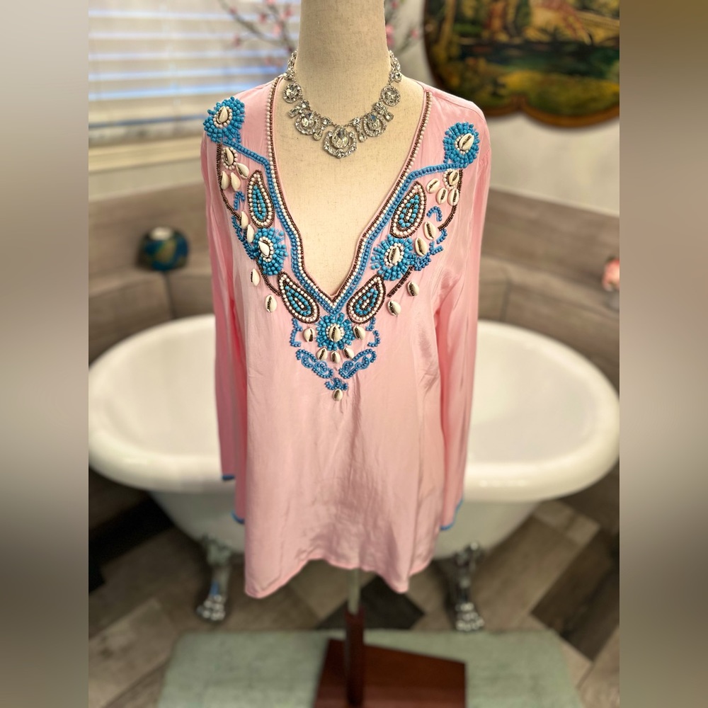 Pristine Boston Proper Pink Shell Embellished Sexy Tunic Style Top S - Picture 6 of 13